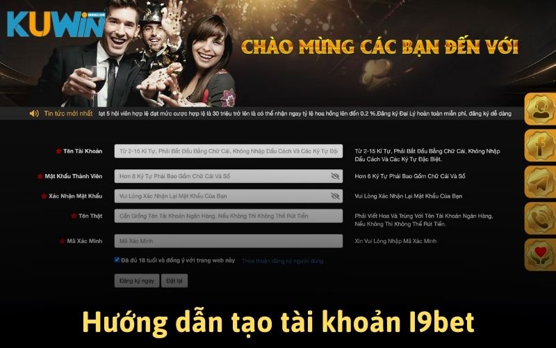 Tạo tài khoản i9bet nhận 100K đơn giản